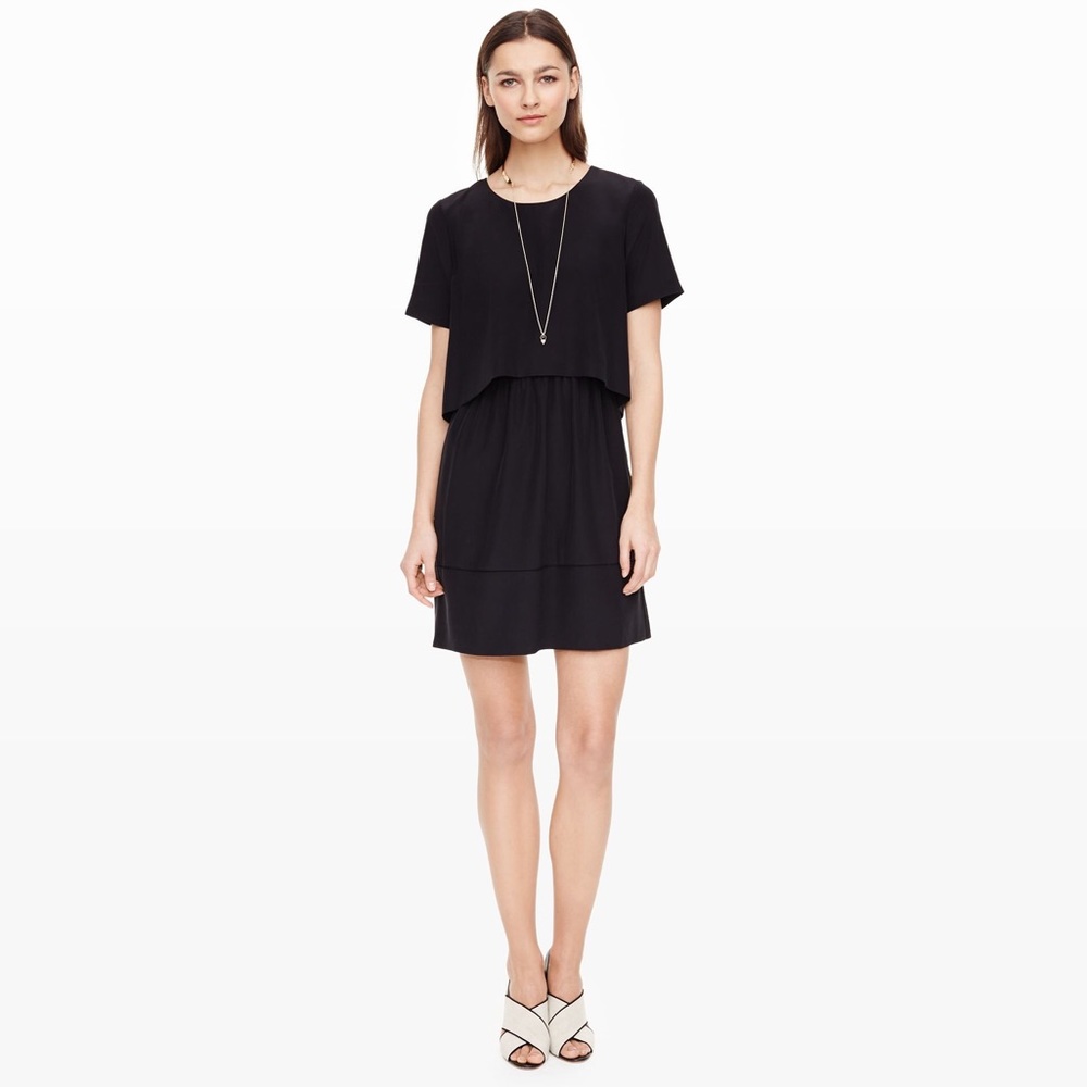 Club Monaco Black Silk Short Sleeved Dress